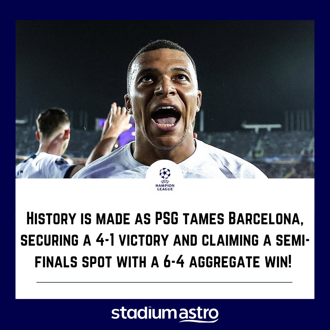 In a twist of fate, Luis Enrique, an ex-Barcelona manager, creates history by knocking his former team out of the Champions League knockout stages. Kylian Mbappe clinching two crucial goals, the Parisians silenced the home crowd with a knockout performance. #ChampionsLeague