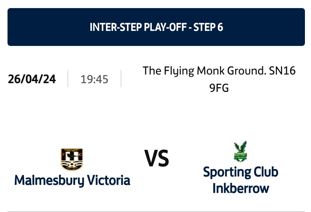 It will be @MalmsVicsMedia vs @SCInkberrowFC in the Division One playoff final for a place in Step 5 next season. Flying Monk Ground 26/4/24