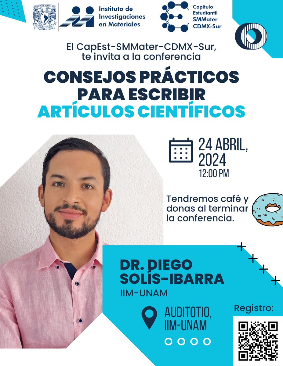 Estimada comunidad, los invitamos a la conferencia 'Consejos prácticos para escribir artículos científicos', que impartirá el Dr. Diego Solís, el miércoles 24 de abril a las 12 horas en el auditorio del IIM-UNAM. ¡Los esperamos!