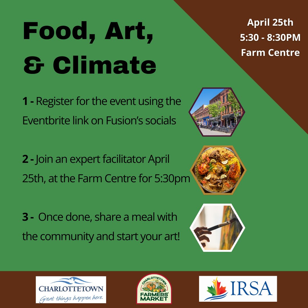 What do you think @ChtownPE should have in their Climate Action Plan? Emergency prep? Greener infrastructure? Join us for an evening of food, art and climate plan discussion! 🎨🥘🌎 This is a free event - or by donation if you are able to give - all ages welcome! #PEI