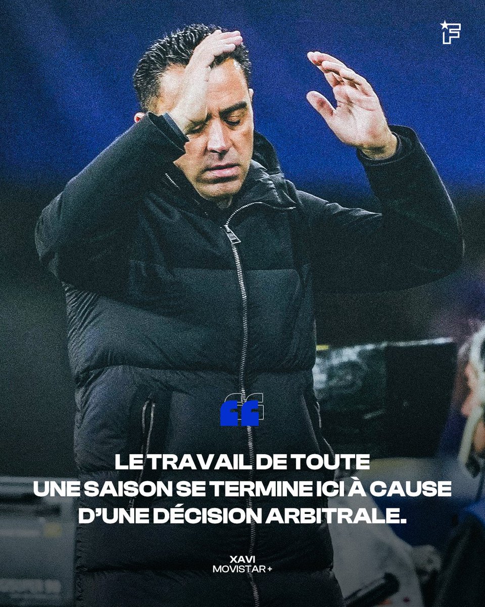 footmercato's tweet photo. Xavi explose de rage contre l’arbitrage et dénonce une injustice ! 

💭 « L’expulsion d’Araujo ? Oui, on est contrarié, on a la rage, l’action décide de la double-confrontation. On était bien, et ça change tout, complètement. C’est trop un carton rouge sur cette action, ce n’est pas bon pour le foot, ça devient un autre match. L’action change la double-confrontation. On aurait pu égaliser, on avait le 2-0 aussi, mais à 10, c’est très compliqué. Le travail de toute une saison se termine ici à cause d’une décision arbitrale. J’aurais aimé jouer contre Luis Enrique et le PSG à 11 contre 11 tout le match. J‘ai dit à l’arbitre que c’était un désastre, qu’il n’avait pas compris le jeu. On doit le dire, on ne peut pas se taire. »

Mauvais perdant ou réaliste ? 🤔