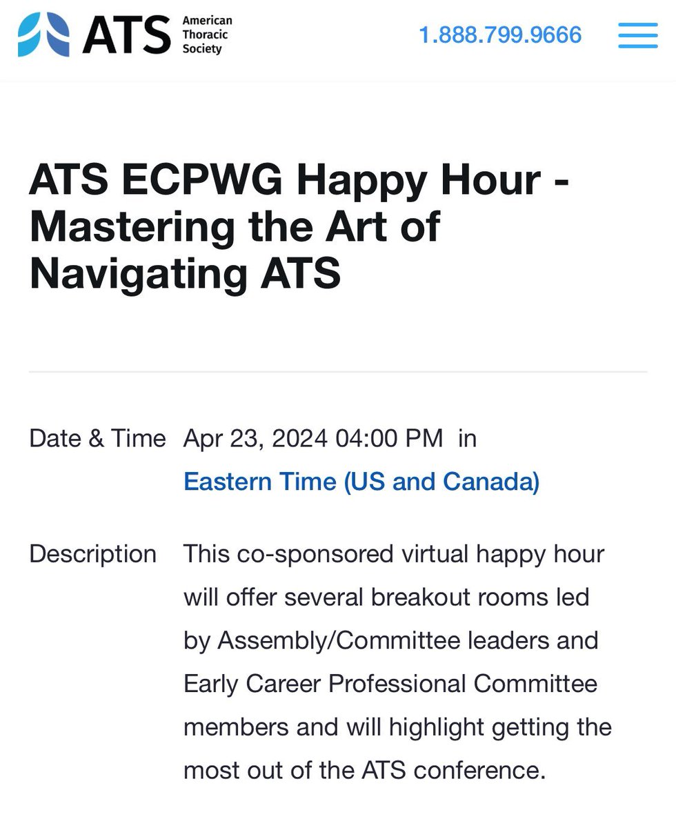 Happening 🔜 in ONE WEEK! Join us for the Early Career Professionals Working Group virtual “Happy Hour” to learn how to get the most out of #ATS2024! 👉Mastering the Art of Navigating ATS 📆Tuesday, April 2⃣3⃣ 🕓4 p.m. EST 🔗Register: shorturl.at/lowzB