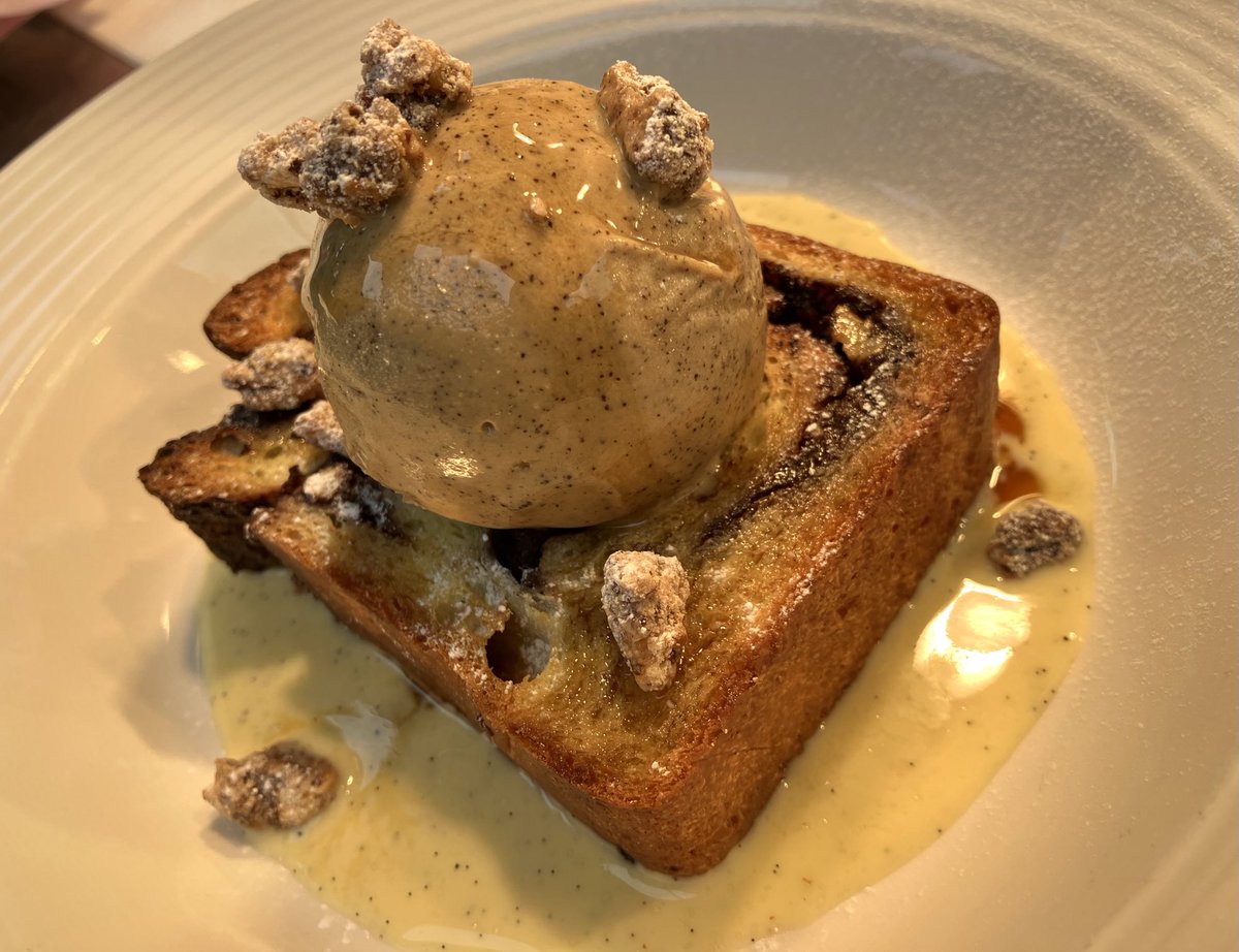 Chocolate pecan babka, coffee ice cream, rum syrup