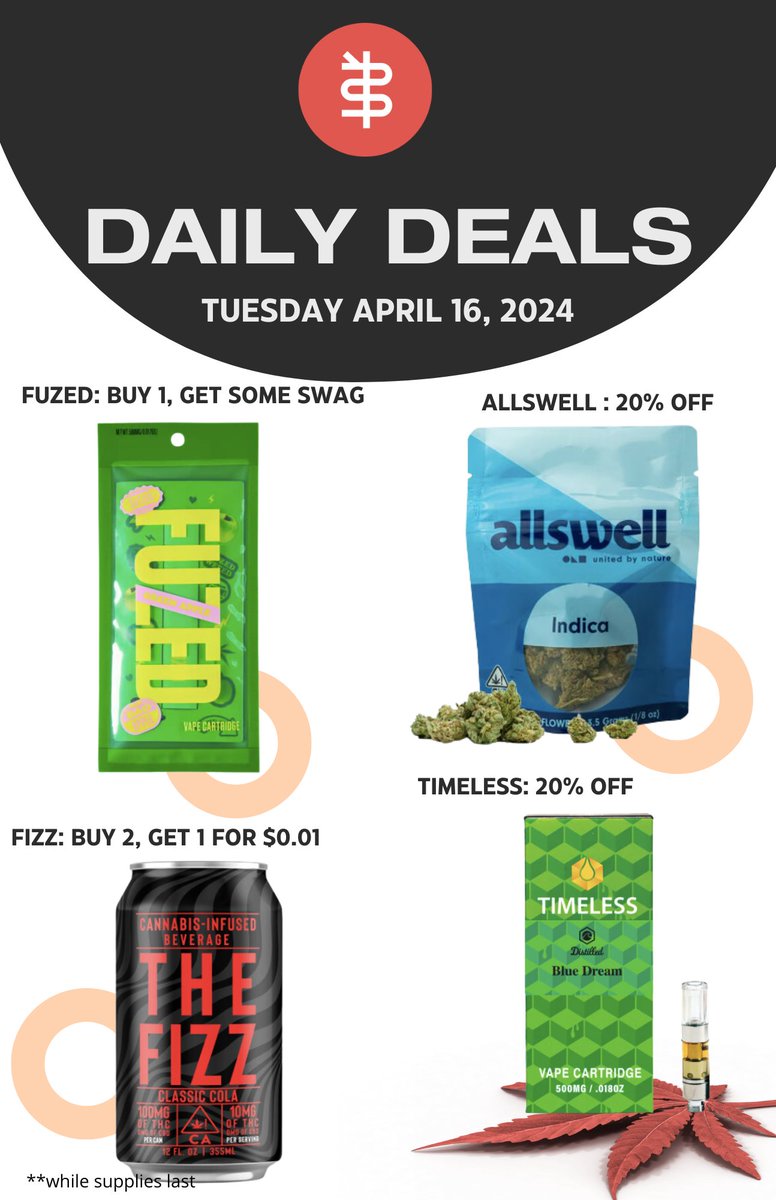 🌿 Happy 420, fellow enthusiasts! 🌿 Today at BASA, we're sparking joy with our daily deals! Dive into savings on your favorite strains, edibles, and more. Don't miss out on elevating your experience with us! #420Deals #BASADispensary #CannabisCommunity