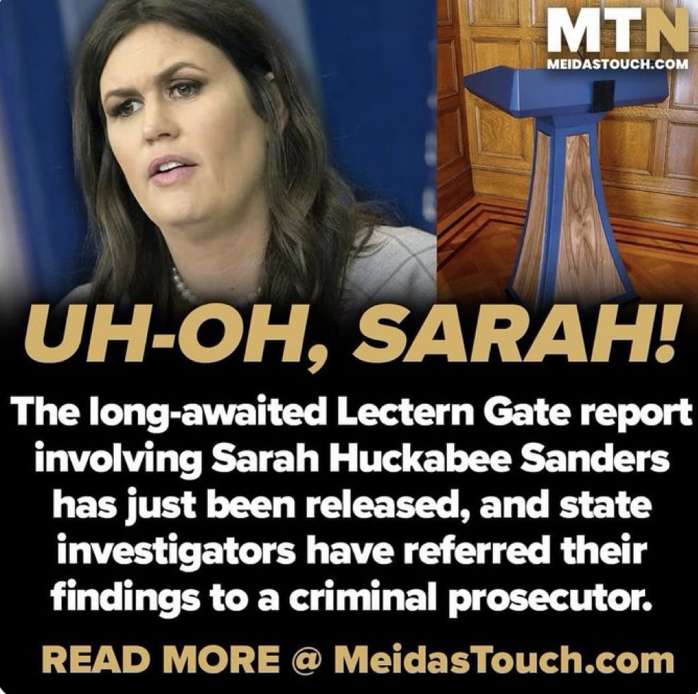 Governor of Arkansas Sarah Huckabee Sanders got caught lying about Lecterngate, and now she’s screwed. 
Why else do you think she signed a law restricting release of her travel, spending and security records.
