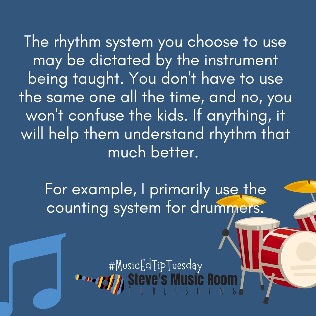 #musicedtiptuesday The rhythm system you choose to use may be dictated by the instrument. You don't have to use the same one all the time, and no, you won't confuse the kids. If anything, it will help them understand rhythmbetter. I use the counting system for drummers. #musiced