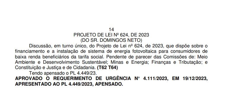 🚨Projeto na pauta do Plenário!🚨
Está programado para esta noite a votação do meu PL 624/23, que dá acesso à energia solar para as famílias de baixa renda incritas no Cadastro Único ou no BPC. A medida amplia o uso da energia limpa no país para o público que mais precisa!