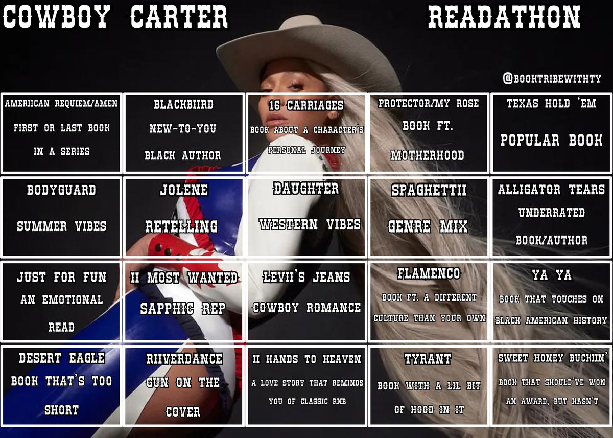 TyBooks01's tweet photo. 🤠READATHON ANNOUNCEMENT🤠

When Renaissance came out, I hosted a readathon in honor of it. So, why not do the same for Cowboy Carter?😉

#CowboyCarterReadathon runs from May 1-June 30! 

(Yes we need 2 months because there are a lot of prompts lmao) https://t.co/qhMEdrULbv