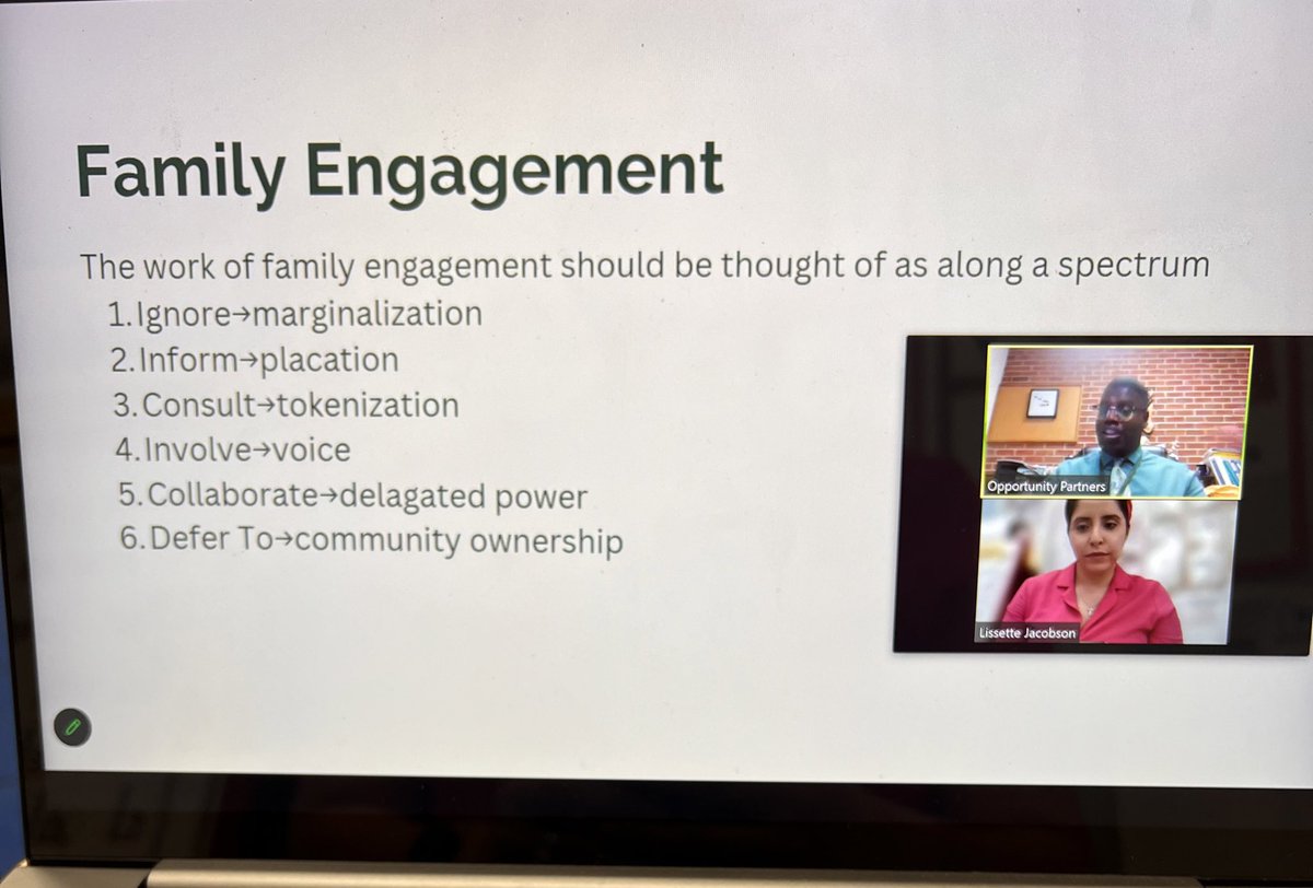 Collaborating with families is work to be done WITH and not TO parents. Let’s break down the word collaboration. Prefix “co” means together and the affix “labor” means to work. 

Facilitated a pd session w/ @PrincMcDizzle on family engagement being on a spectrum. #worktogether