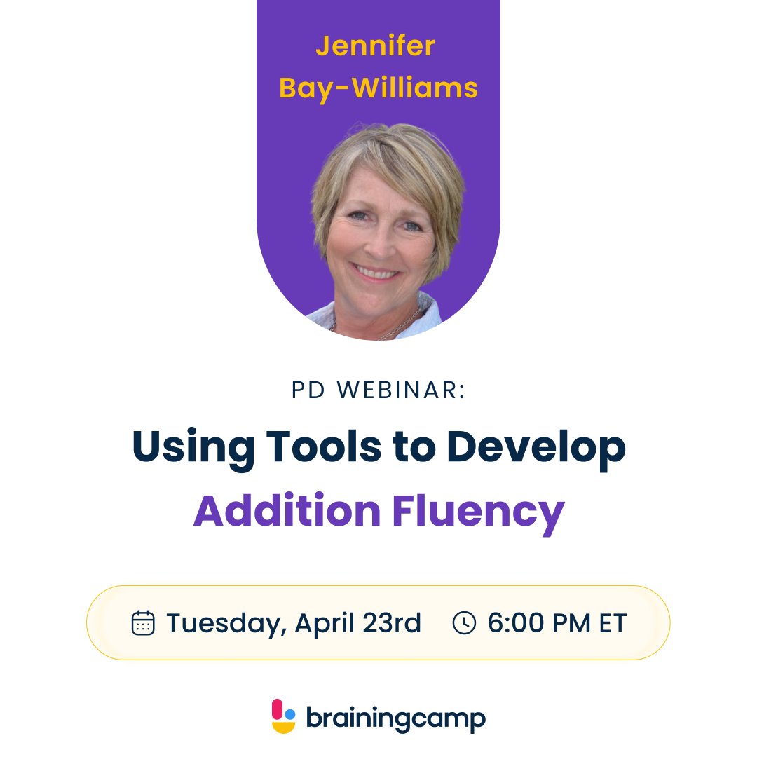 💥PD Webinar next Tuesday! 
Join renowned math expert @JBayWillliams in exploring strategies to help students develop addition fluency. Attend and receive a Certificate of Attendance &amp; 60-day trial if needed!
 
💥💥Register Now: bit.ly/4apFTTH