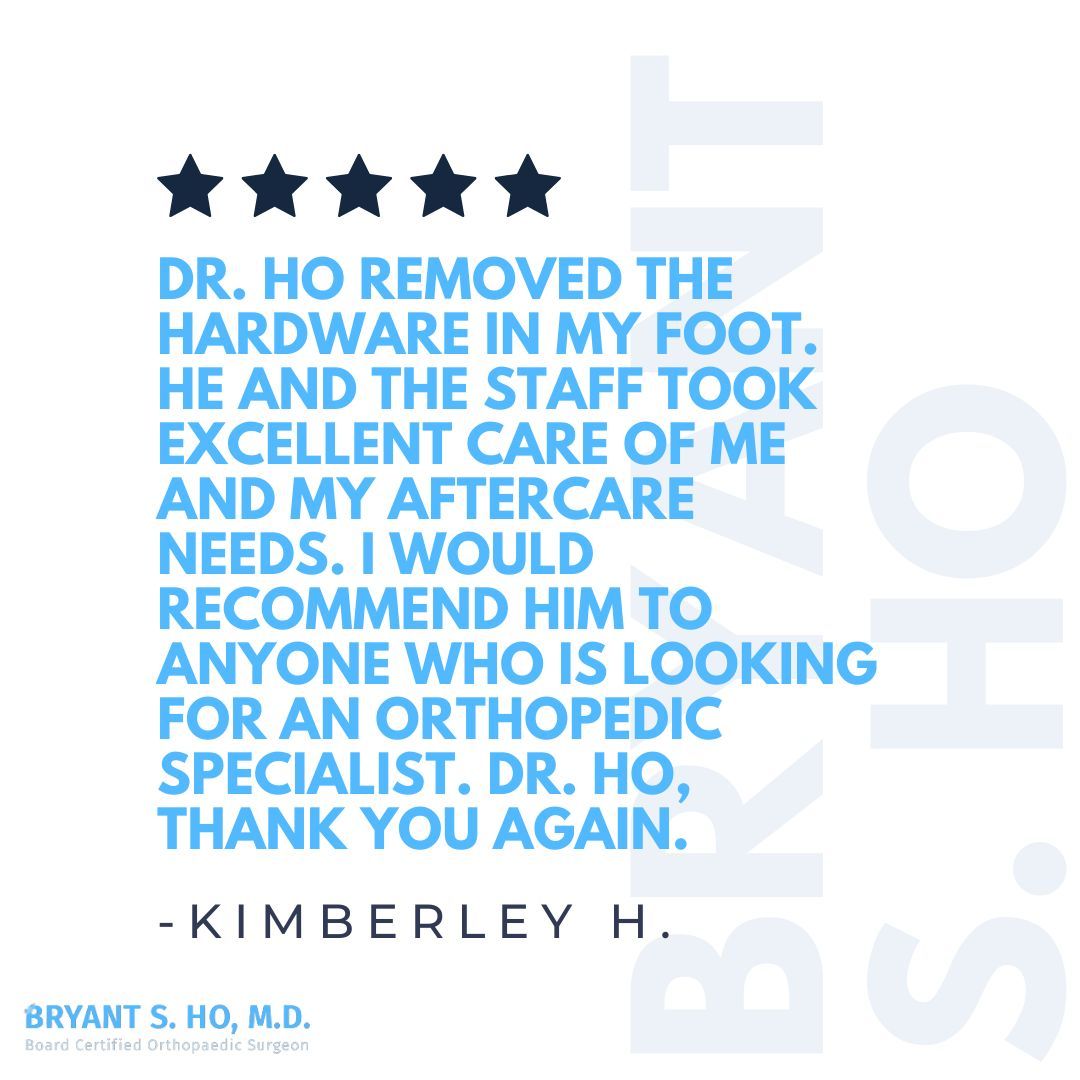 Kimberley, thank you so much for your kind words! #BryantHoMD #footandanklesurgeon #footandanklespecialist #patienttestimonial #testimonialtuesday