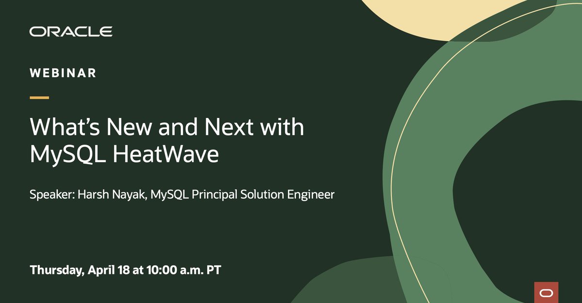 [Webinar, April 18, 10am PT] Don't miss this webinar on the new capabilities added to #MySQLHeatWave and the features expected to be rolled, including #GenerativeAI, Vector store processing, and processing of unstructured data in #lakehouse. social.ora.cl/6017b8LfV