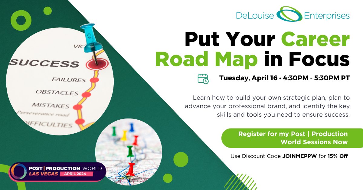 Lost in your #career maze? 'Put Your Career Road Map in Focus' with my workshop at #PostProductionWorld today at 4:30pm. Learn strategic planning, brand building, & key skills to succeed.  ➡️ nab24.mapyourshow.com/8_0/sessions/s… 

#CareerGoals #NABSHOW