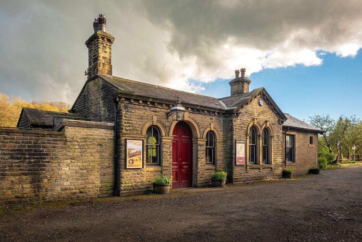 Oakworth Station in the early evening light.