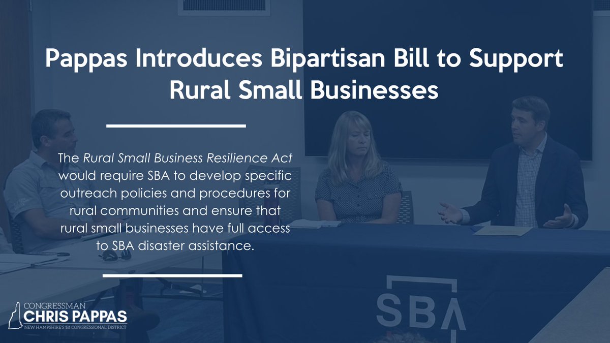 This week I introduced the bipartisan Rural Small Business Resilience Act. Rural small businesses face unique challenges, and @SBAgov should tailor outreach efforts to rural businesses and ensure their full access to SBA disaster assistance. ➡️ pappas.house.gov/media/press-re…