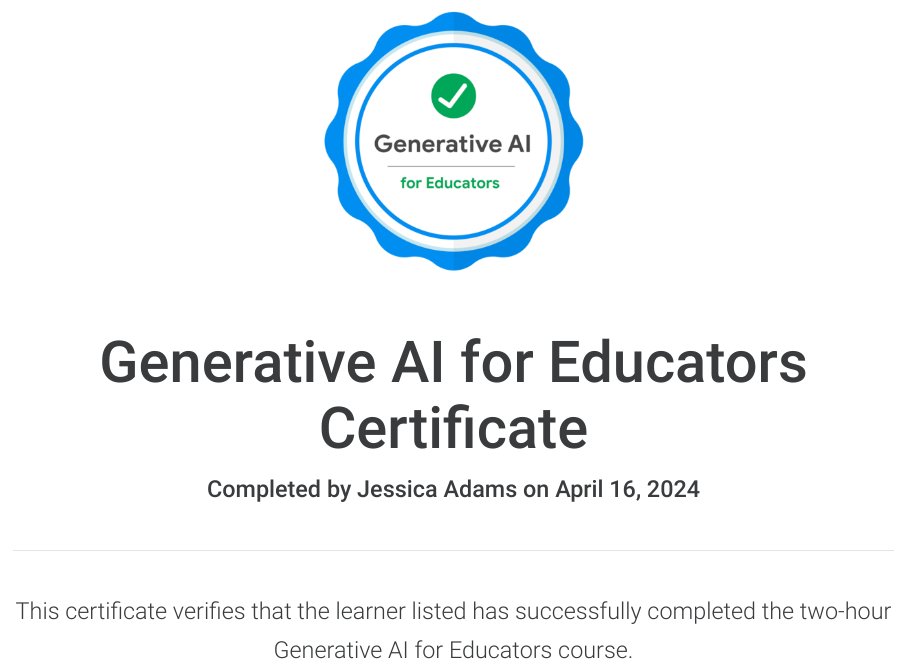 I just completed Google's new Generative AI for Educators course. It's definitely worthwhile for newbies as well as educators with a bit more experience using AI. @GoogleForEdu #GoogleET ➡Try it here: grow.google/ai-for-educato…