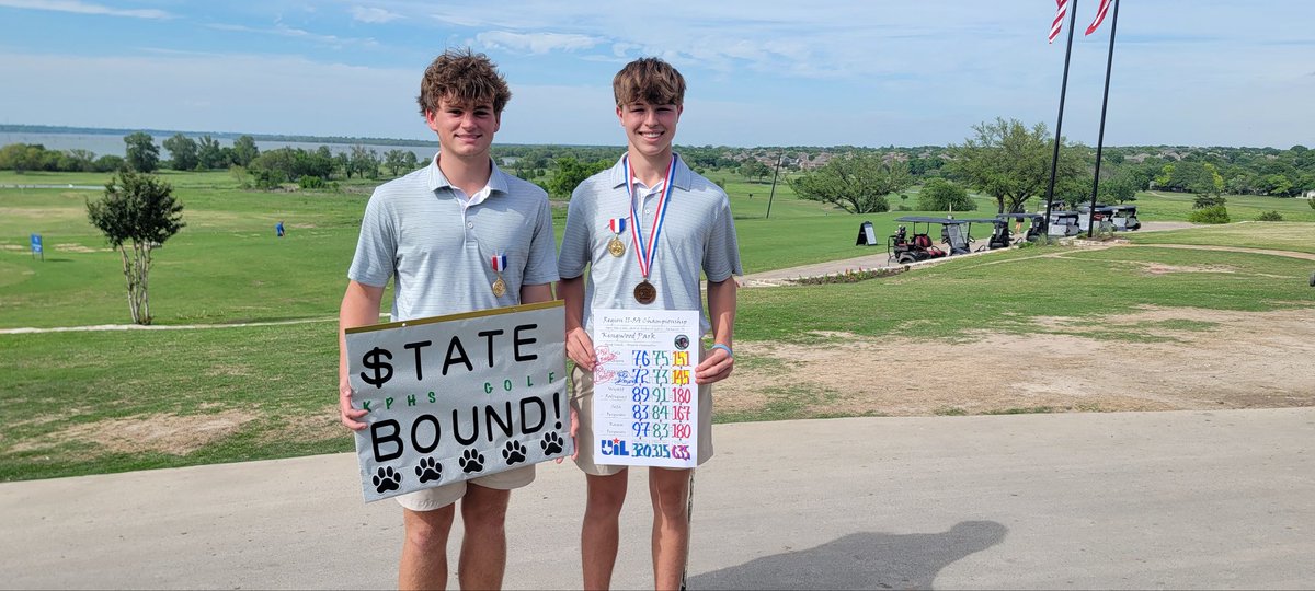 #KParkgolf boys finish 4th overall and miss a State trip by 3 strokes. Cory Case finishes T2 and Cole Mayon is T5. Both individuals will advance to State. Super proud to watch them battle to the end! #WeAreKPark @HumbleISD_KPHS