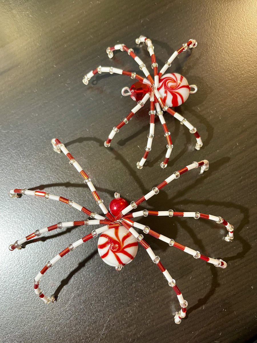I can never find these peppermint candy beads at Christmas time but I found them this week! I love the way the spiders turned out!