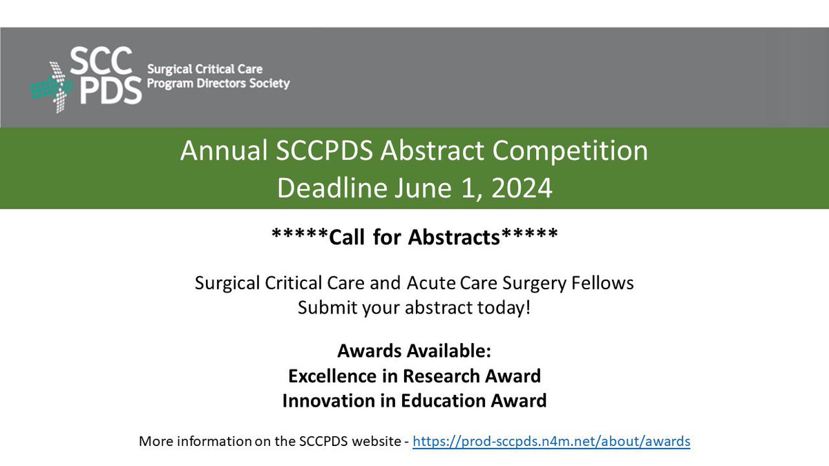 Calling all SCC and ACS Fellows! Please submit your abstracts to the Annual SCCPDS Abstract Competition. Check it out at: sccpds.org/about/awards