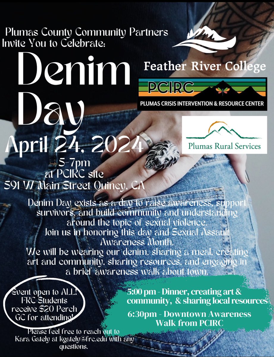Plumas Rural Services (@prs_inc) on Twitter photo Plumas Rural Services is collaborating with Plumas Crisis Intervention and Resource Center and <a href="/FeatherRiverCol/">Feather River College</a> in supporting Denim Day! Plumas Rural Services is collaborating with Plumas Crisis Intervention and Resource Center and <a href="/FeatherRiverCol/">Feather River College</a> in supporting Denim Day!