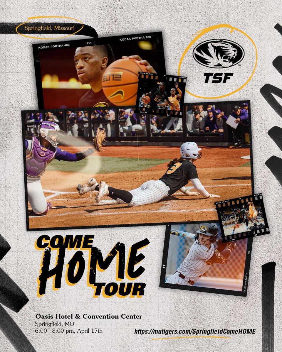 Springfield, let's paint the town black and gold! 🖤💛Join us at the Come Home Tour to celebrate the heart and soul of Mizzou athletics. 🐯💪🏼 #MIZ #ComeHomeTour