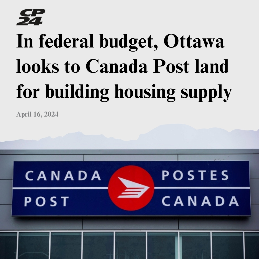 Postes Canada a des bureaux dans presque toutes les collectivités du pays. Dans certains endroits, ils ne font qu'un étage et sont très bien situés dans les centres-villes. Grâce au #Budget2024, nous utiliserons cet espace et livrerons des logements en hauteur.