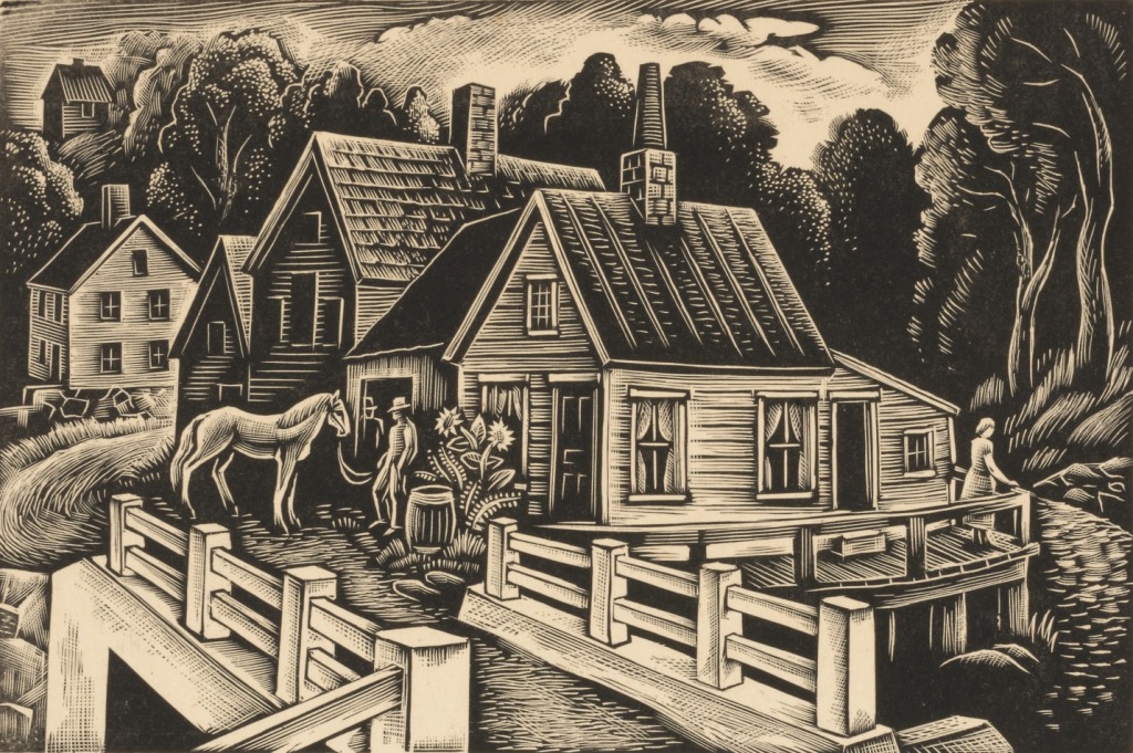 'Blacksmith Shop, Nova Scotia,' a wood engraving print by Isaac Jacob Sanger (1899-1986), created while Sanger was in the WPA's Federal Art Project, 1936. Image from the Smithsonian American Art Museum. #History #art #artists