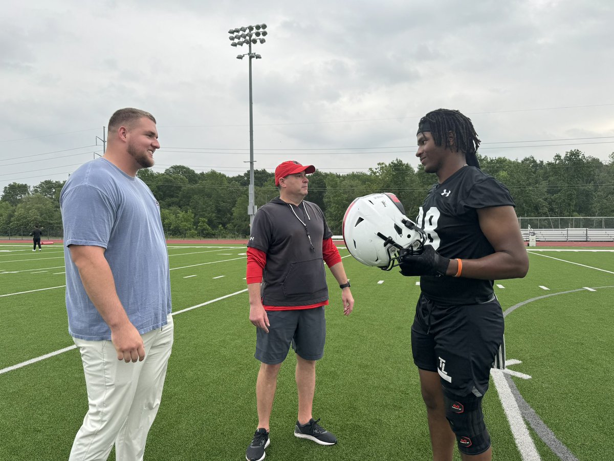 Former @TylerLegacyFB standout and Arkansas offensive lineman Beaux Limmer, who is projected to be selected in the upcoming NFL Draft, is out at Tyler Legacy to talk to the Red Raiders on the first day of spring practices.