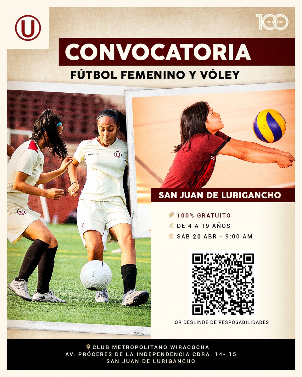 ¡𝗙𝗼𝗿𝗺𝗮 𝗽𝗮𝗿𝘁𝗲 𝗱𝗲𝗹 𝘂́𝗻𝗶𝗰𝗼 𝗴𝗿𝗮𝗻𝗱𝗲 𝗲𝗻 𝗦𝗝𝗟! 🤩🏐⚽️ 👉 Demuestra tu talento en nuestra nueva sede en el Club Metropolitano Wiracocha. 👉 Convocatoria para fútbol femenino y vóley de 4 a 19 años. #CanterasCremas