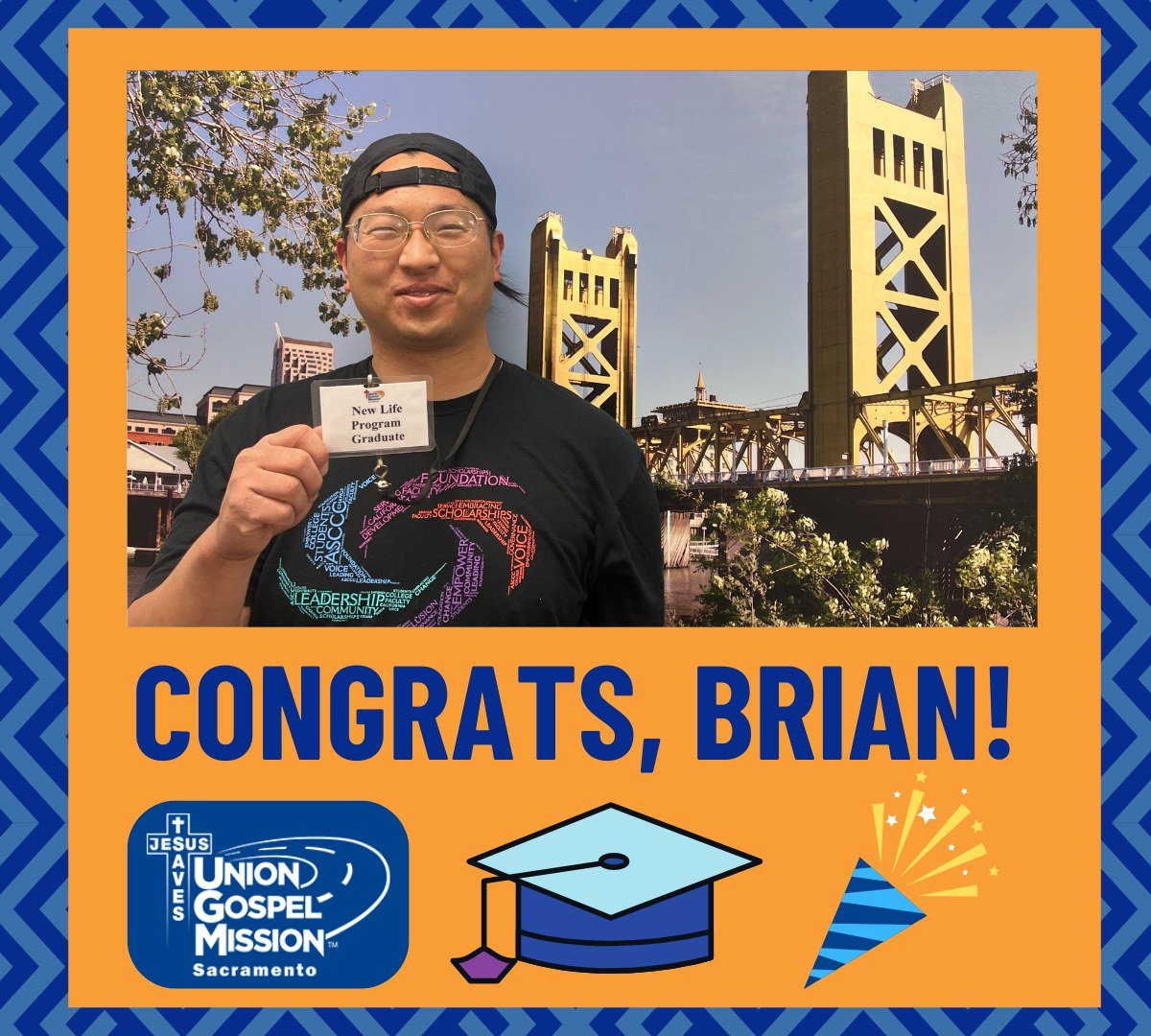 ugmsac's tweet photo. We are excited to announce yet another New Life Program graduate: Brian!
It was here at UGM Sacramento that Brian gave his life to Christ. Today, Brian is a forgiven, saved man living in our transitional home.
Praise the Lord! Great job, Brian!! https://t.co/RhiGpUmS9C