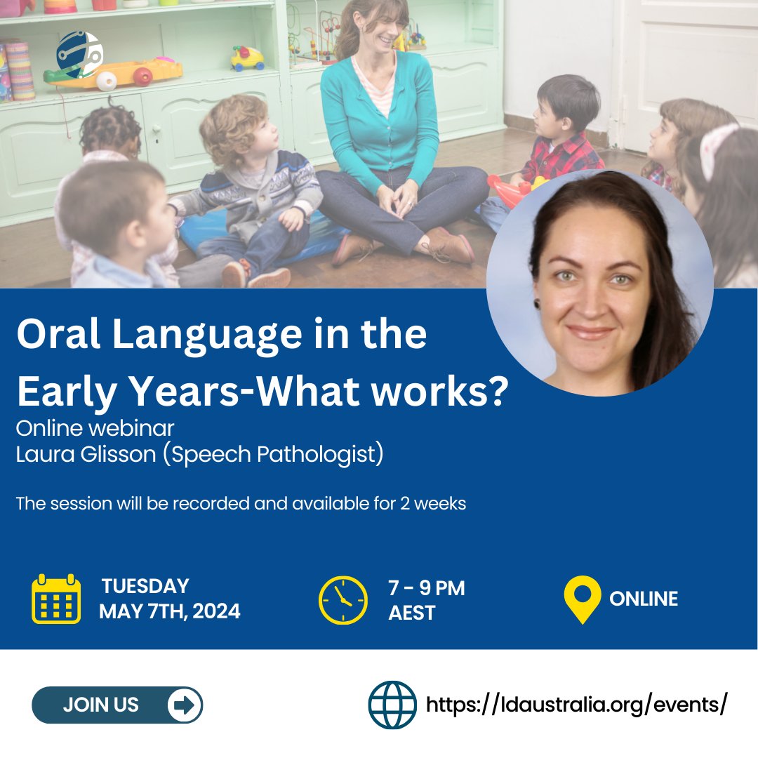In this session, Laura will unpack the evidence around oral language instruction in the early years (Foundation to Year 2). **This webinar will be recorded and available for two weeks after the event** Cost: LDA Member: $50 LDA Student Member – $40 Non-Member – $70