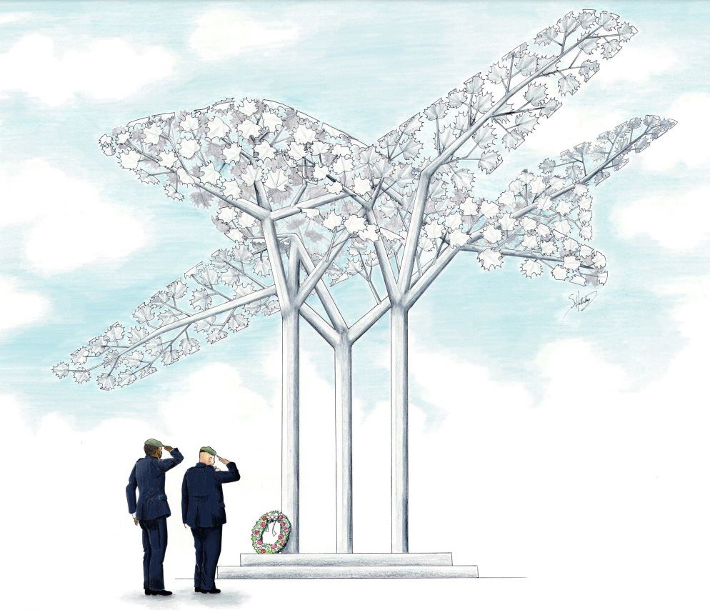 NEW - The City of #Kamloops has released a rendering of the long-awaited memorial to @CFSnowbirds Capt. Jennifer Casey, who was killed in the May 2020 crash. The memorial by @KamloopsAirport is currently under construction with a completion date later this year.