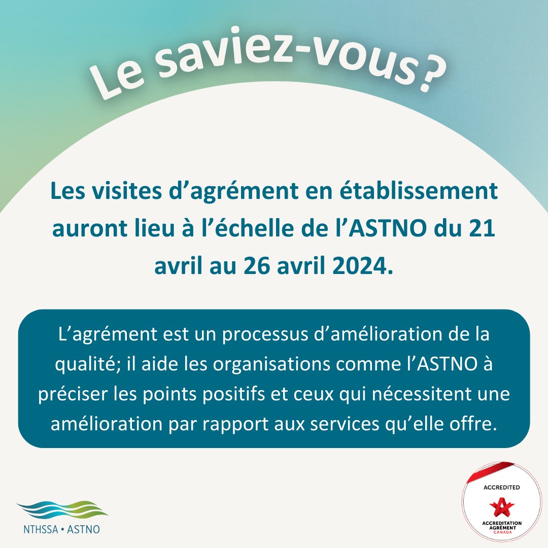 ASTNO2's tweet image. L’ASTNO recevra bientôt sa visite d’agrément! La qualité des soins de santé est importante pour tout le monde. C’est pourquoi l’ASTNO participe au programme d’Agrément Canada.