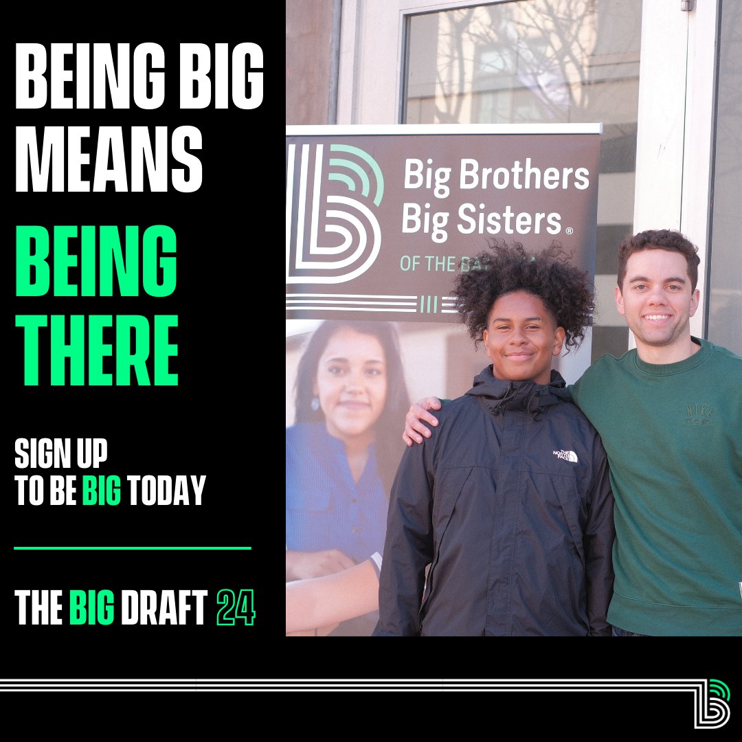 There's still time to sign up or refer a friend to be BIG during #TheBigDraft!  👊 When you become a Big, you're saying YES to be there for a Bay Area kid. Sign up or refer a friend to be that person for a Waiting Little: bbbs.tfaforms.net/f/bayareabigdr… #BBBSBA #BeBig