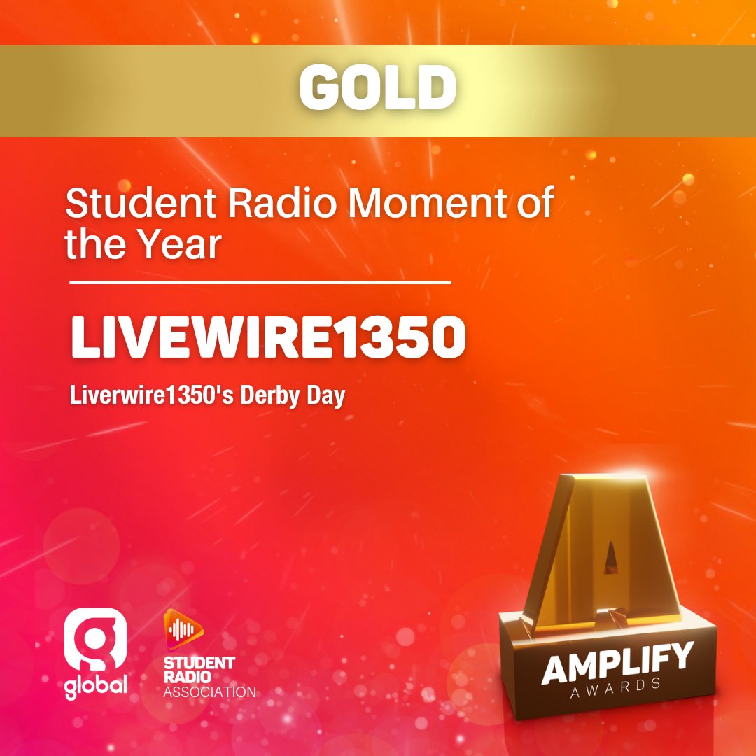 SRA's tweet image. And the most stunning of moments, the Gold Amplify Award for Student Radio Moment of the Year is awarded to... @Livewire1350 for their Derby Day! 

Well done for creating such a moment of radio excellence! 🤩 

#SRACON #Amplifies