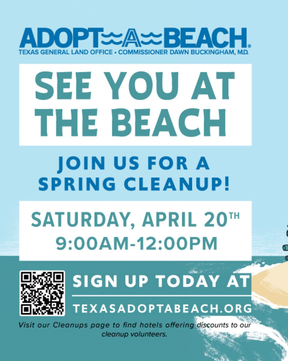 Help us keep our beaches beautiful! 🏖️ 🚯 This Saturday, April 20th from 8:30 a.m. - noon, join us for the Adopt-a-Beach Spring Cleanup and be part of the solution for cleaner oceans. 👉 Register today! bit.ly/3s8d2OU #adoptabeach #corpuschristitx