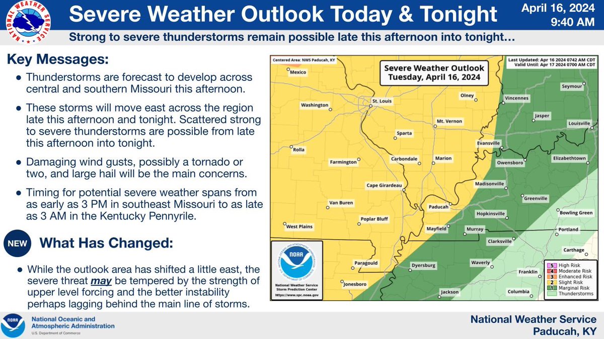 Kentucky, thunderstorms are expected to move in late this afternoon and into the evening. These storms could bring damaging wind gusts, hail and the potential for tornadoes. Stay safe, everyone!