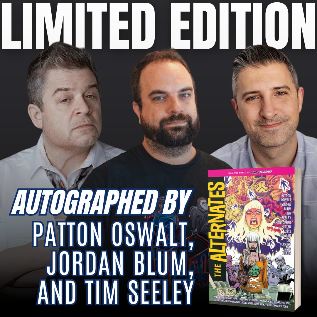 RELEASED TODAY: From Patton Oswalt, Jordan Blum, and Scott Hepburn comes a new tale: 'The Alternates'! Follow along as b-list superheroes sacrifice themselves to stop an invasion from another dimension or so it seems! Get your copy: premierecollectibles.com/alternates #newrelease #signedcopy