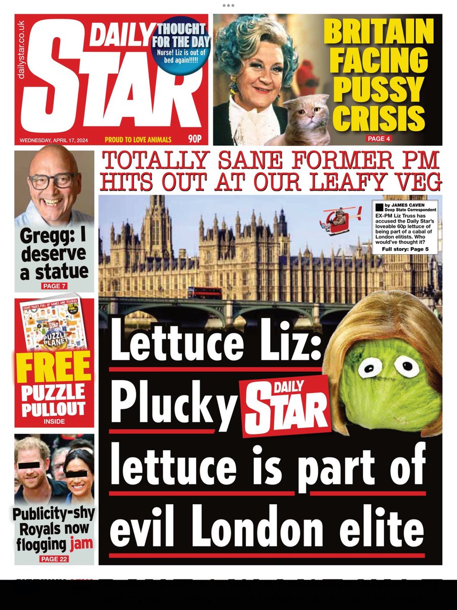 Hats off to the Daily Star, capturing the sheer lunacy of Liz Truss