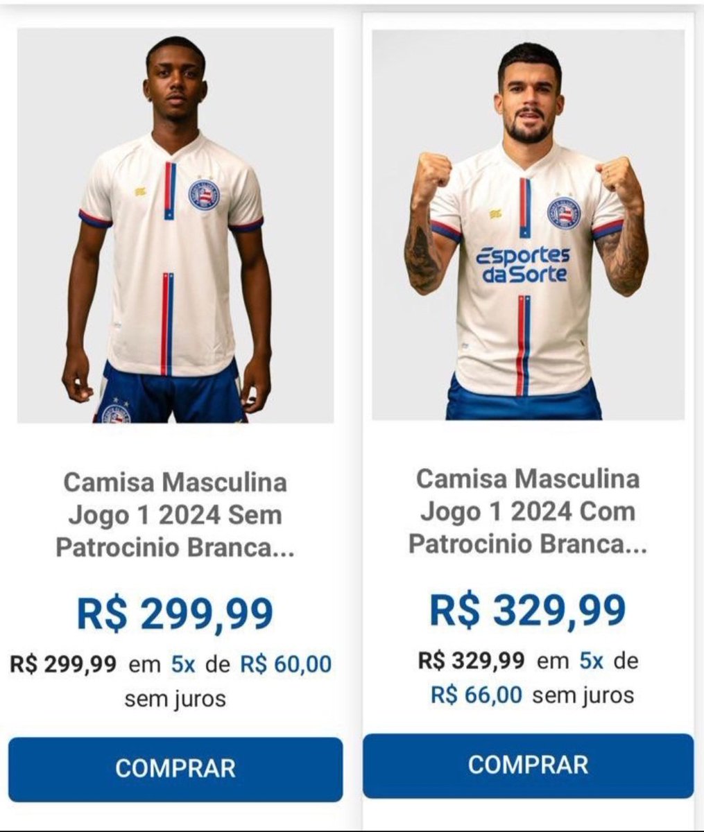 O incrível caso da camisa com patrocínio mais bonita do que sem, além do incrível caso da camisa sem patrocínio ser mais "barata"