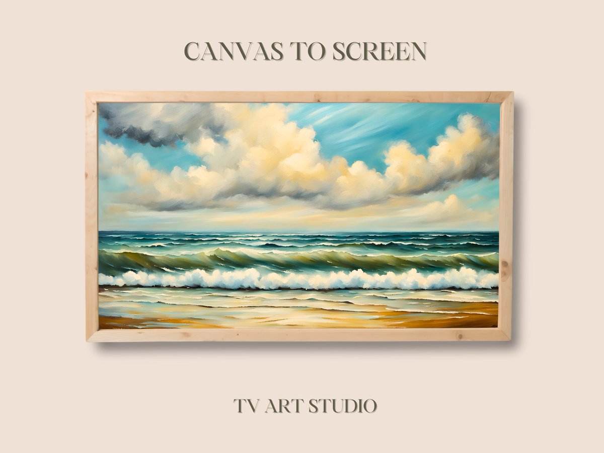 Frame TV Art - Digital Download Vintage Sunset Waves Painting - Beach - Ocean Waves - TV art for Samsung Frame Tv - 4K TV Wallpaper tuppu.net/55f1fc95 #CanvastoScreen #Etsy #OceanWaves