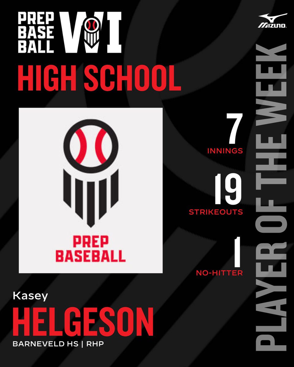 Prep Baseball Wisconsin (@prepbaseballwi) on Twitter photo ππ«ππ© πππ¬ππππ₯π₯ ππ’π¬ππ¨π§π¬π’π§: ππ’πππ‘ππ« π¨π ππ‘π ππππ€ βοΈ
A multi-sport standout, RHP Kasey Helgeson (Barneveld, 2024) tallied 19 Ks across two appearances last week, highlighted by a no-hit effort; read up on his week.β¬οΈ
π: loom.ly/u1aTCqA ππ«ππ© πππ¬ππππ₯π₯ ππ’π¬ππ¨π§π¬π’π§: ππ’πππ‘ππ« π¨π ππ‘π ππππ€ βοΈ
A multi-sport standout, RHP Kasey Helgeson (Barneveld, 2024) tallied 19 Ks across two appearances last week, highlighted by a no-hit effort; read up on his week.β¬οΈ
π: loom.ly/u1aTCqA