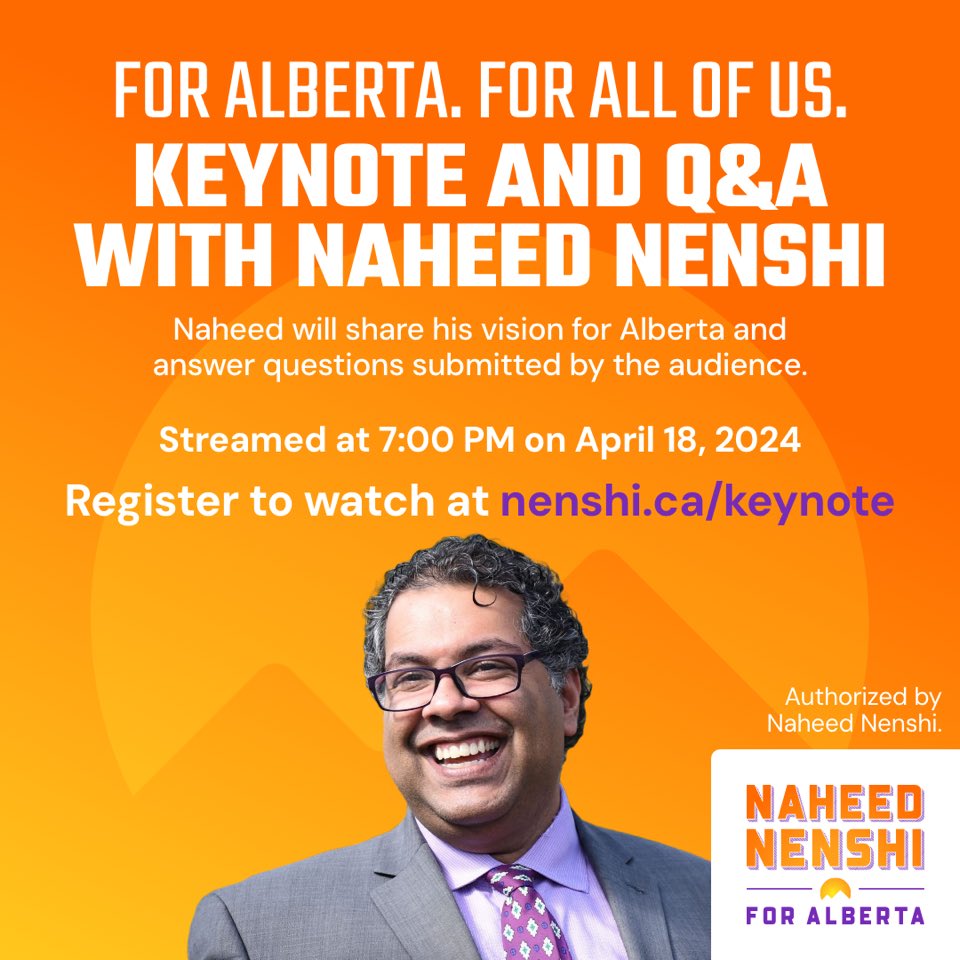 Join me online this Thursday, April 18 at 7 PM to hear my vision, values and priorities for Alberta in a special keynote and Q&A. Register now at nenshi.ca/keynote and we’ll send you the link to join.