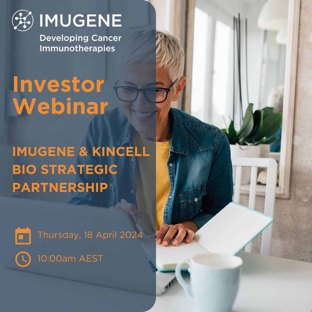 We will hold an investor webinar on Thursday, 18 April 2024, at 10am AEST to discuss the strategic partnership announced with Kincell Bio. Presenting as part of the webinar will be our MD and CEO Leslie Chong, COO Dr Bradley Glover and Kincell Bio's CEO Dr Bruce Thompson. It…