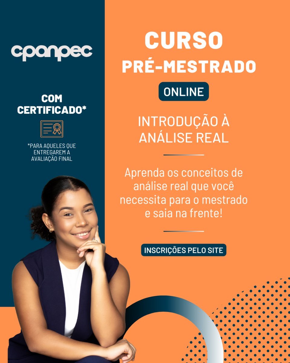 cpanpec's tweet photo. 🚨 NOVIDADE CPANPEC!

Agora o CPAnpec contará com cursos pré-mestrado para te ajudar também após a realização do sonho de cursar um mestrado em economia, o primeiro deles é o de Introdução à Análise Real.
SE INTERESSOU? Saiba mais no site: https://t.co/6IEkkDIHJY https://t.co/rcLh6N7B7V