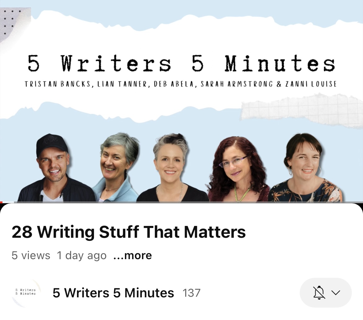 ‘Writing Stuff That Matters’. Our new 8-minute podcast ep is up. YouTube: youtu.be/-d_Bc1XHibc?fe… Podcast: podcasts.apple.com/au/podcast/5-w… 5 established authors sharing how they do what they do in short, sharp episodes. #podcast #writing #amwriting #creativity