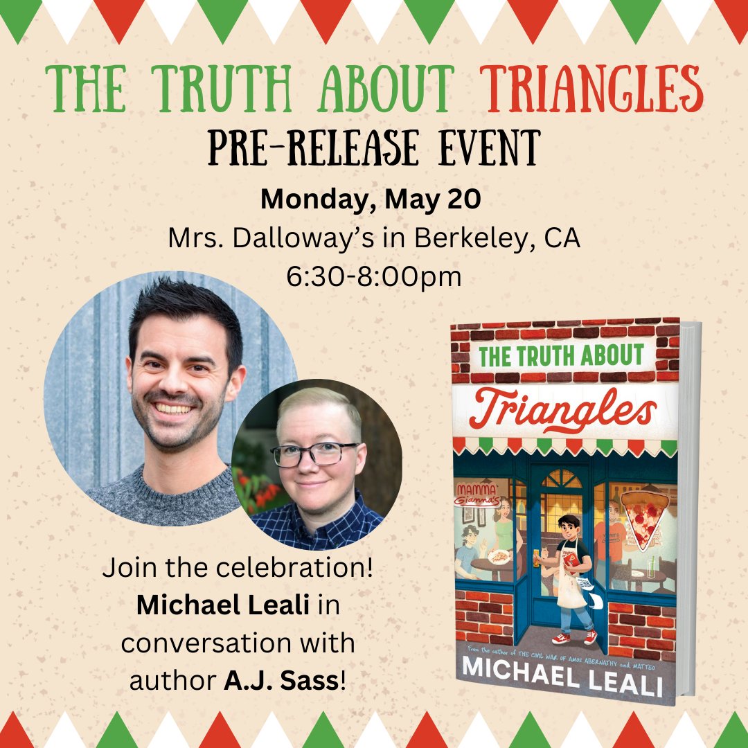 🍕Monday, May 20 | Pre-Release Event at @MrsDsBooks in Berkeley, CA from 6:30-8:00pm. I'll be in conversation with @matokah, award-winning author of ELLEN OUTSIDE THE LINES and JUST SHY OF ORDINARY.