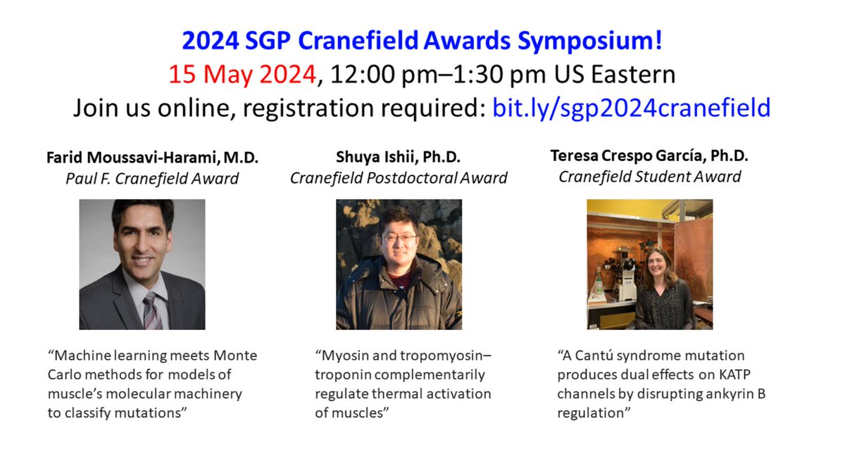 🚨Want to learn more about the amazing work of our 2024 Cranefield Awards recipients? 👏 Join us online on🗓️May 15 at ⏲️12:00 pm Eastern for our fourth Cranefield Awards Symposium! Grab lunch & enjoy some excellent science. Registration 🆓➡️bit.ly/sgp2024cranefi…