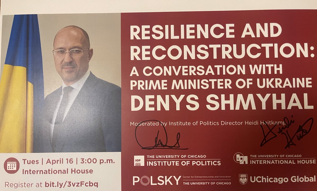 It was honor hosting @Ukraine Prime Minister @Denys_Shmyhal to campus today to discuss Ukraine’s economic recovery plans and other updates regarding the ongoing war. We had a packed house of students, faculty, and guests for the discussion.