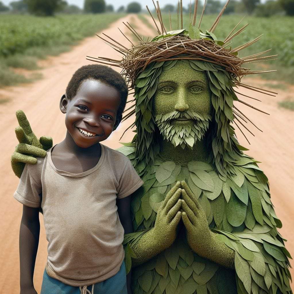 Un niño guatemalteco ha hecho una figura de Jesus de Nazaret con hojas de los árboles, califica su trabajo. 😍🥰🙏

❤️Niño pndejo 
♻️Maravilloso trabajo